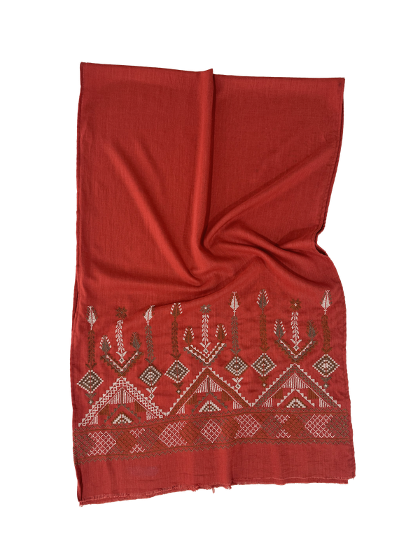 Heavily Embroidered Orange Scarf