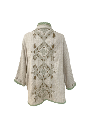 Nadia Dajani x MAP Olive Green Hand Embroidered Beige Round Jacket