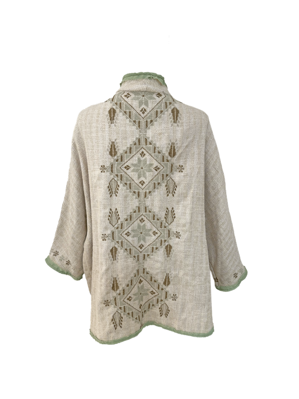 Nadia Dajani x MAP Olive Green Hand Embroidered Beige Round Jacket