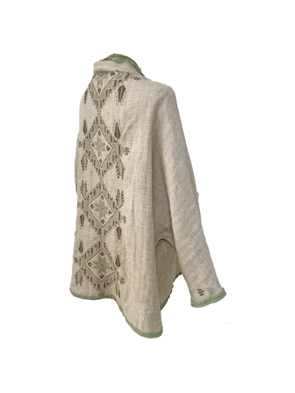 Nadia Dajani x MAP Olive Green Hand Embroidered Beige Round Jacket
