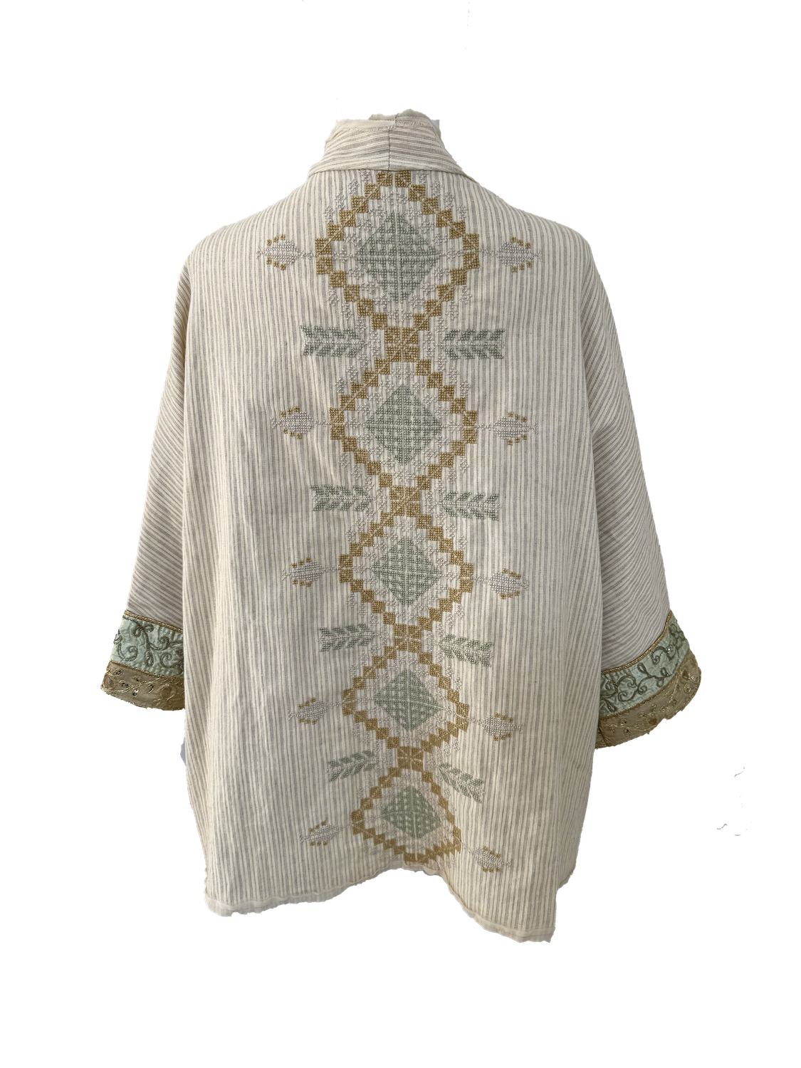 Nadia Dajani x MAP Hand Embroidered Beige Round Jacket with Gold Cuffs