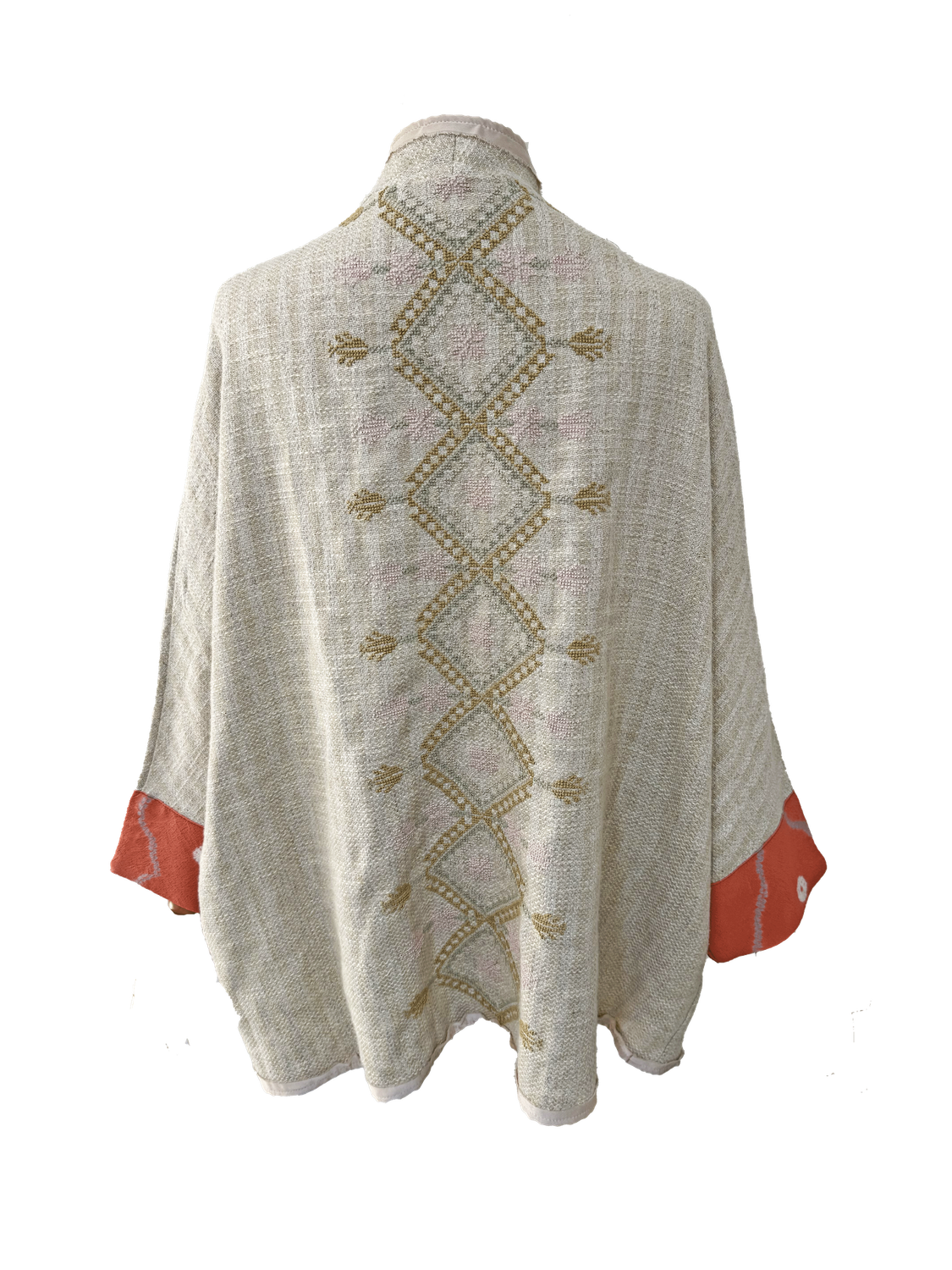 Nadia Dajani x MAP Hand Embroidered Beige Round Jacket with Pink Cuffs