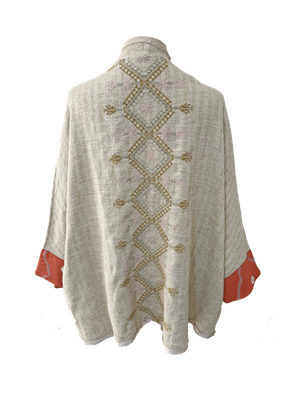 Nadia Dajani x MAP Hand Embroidered Beige Round Jacket with Pink Cuffs