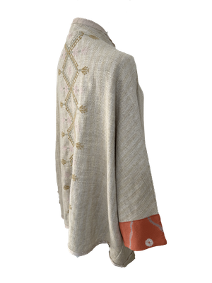 Nadia Dajani x MAP Hand Embroidered Beige Round Jacket with Pink Cuffs