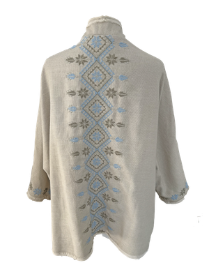 Nadia Dajani x MAP Light Blue Hand Embroidered Beige Round Jacket