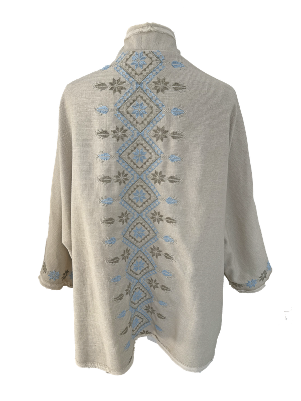Nadia Dajani x MAP Light Blue Hand Embroidered Beige Round Jacket