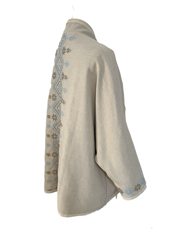 Nadia Dajani x MAP Light Blue Hand Embroidered Beige Round Jacket