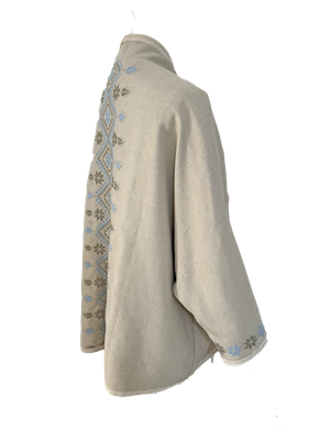 Nadia Dajani x MAP Light Blue Hand Embroidered Beige Round Jacket