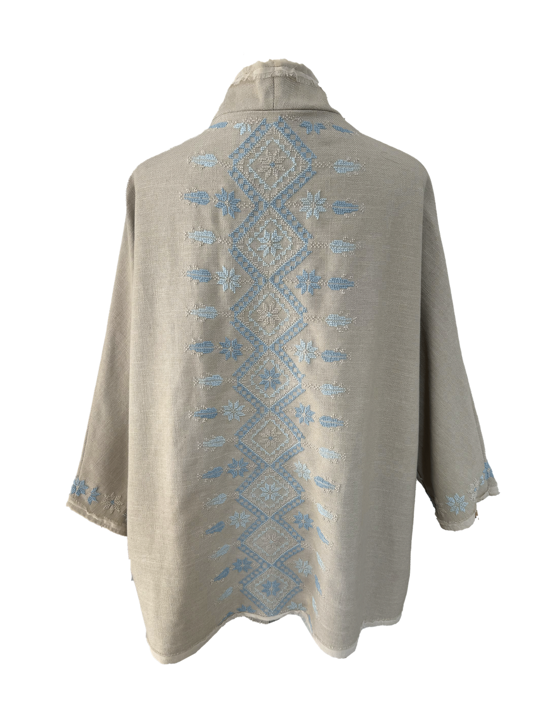 Nadia Dajani x MAP Baby Blue Hand Embroidered Beige Round Jacket