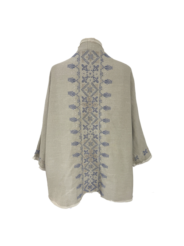 Nadia Dajani x MAP Light Blue Embroidered Beige Round Jacket