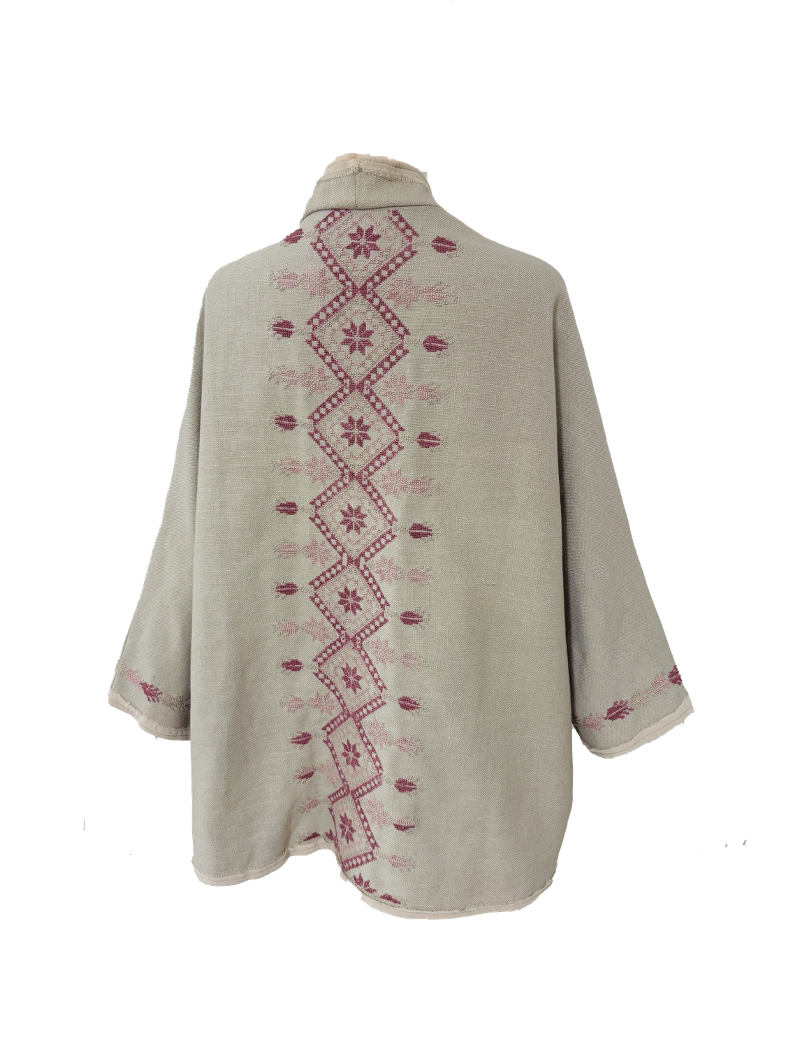 Nadia Dajani x MAP Dark Pink Hand Embroidered Beige Round Jacket