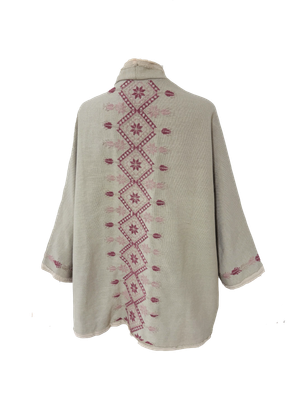 Nadia Dajani x MAP Dark Pink Hand Embroidered Beige Round Jacket