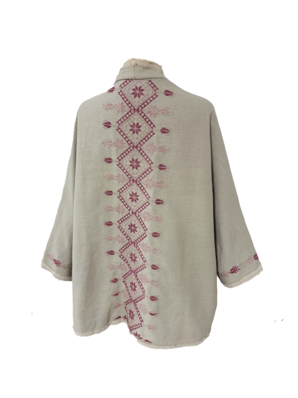 Nadia Dajani x MAP Dark Pink Hand Embroidered Beige Round Jacket