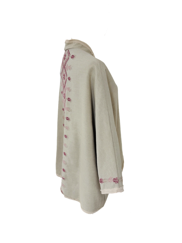 Nadia Dajani x MAP Dark Pink Hand Embroidered Beige Round Jacket