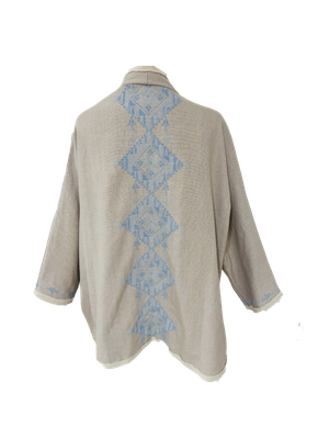 Nadia Dajani x MAP Sky Blue Hand Embroidered Beige Round Jacket