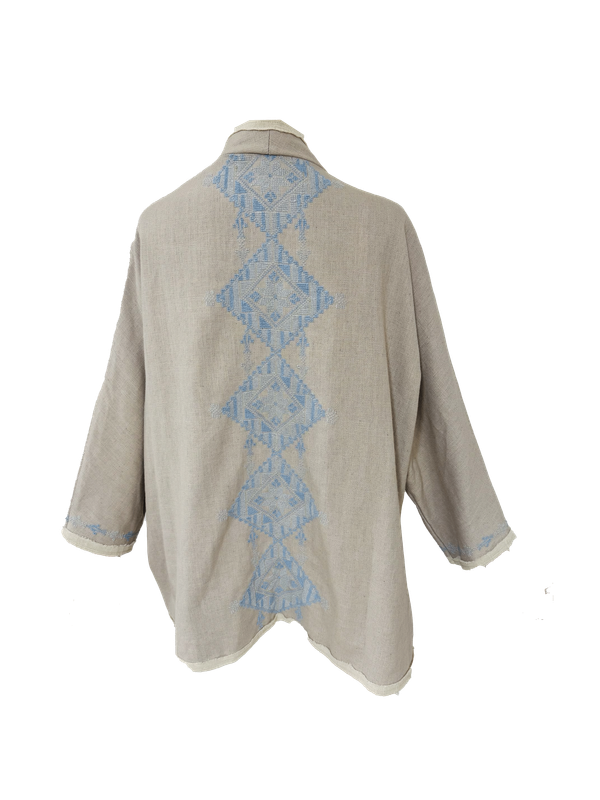 Nadia Dajani x MAP Sky Blue Hand Embroidered Beige Round Jacket