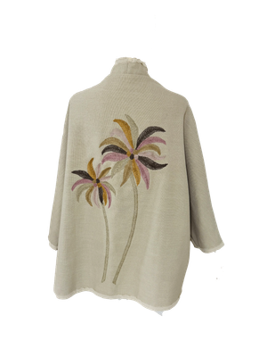 The Beige Round Jacket With Palm Tree Embroidery with Beige Trim