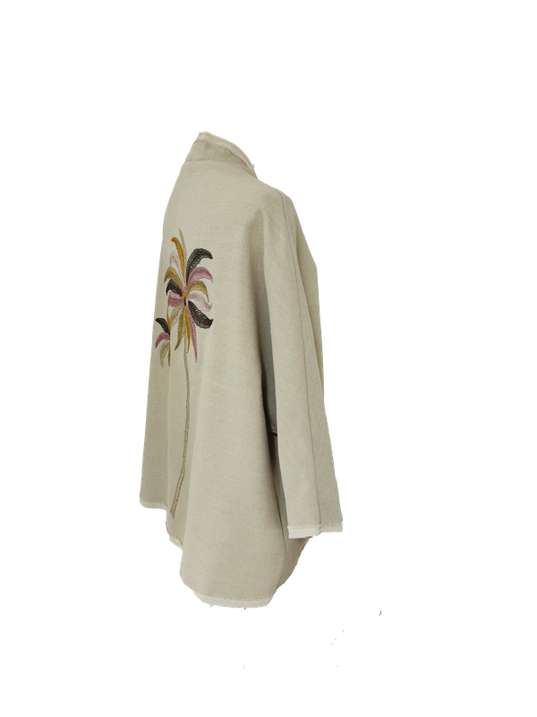 The Beige Round Jacket With Palm Tree Embroidery with Beige Trim