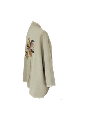 The Beige Round Jacket With Palm Tree Embroidery with Beige Trim