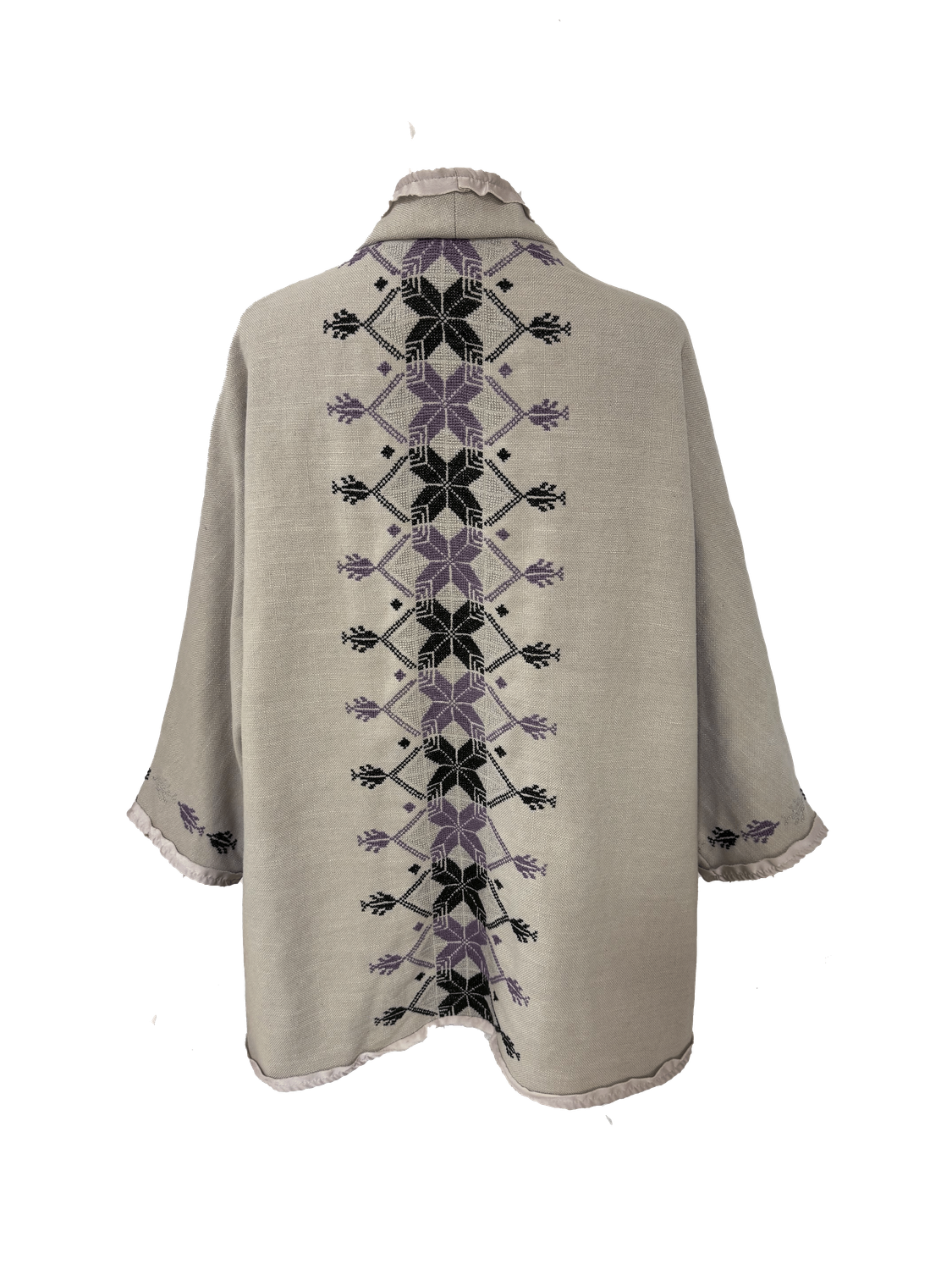Nadia Dajani x MAP Navy Blue Hand Embroidered Beige Round Jacket
