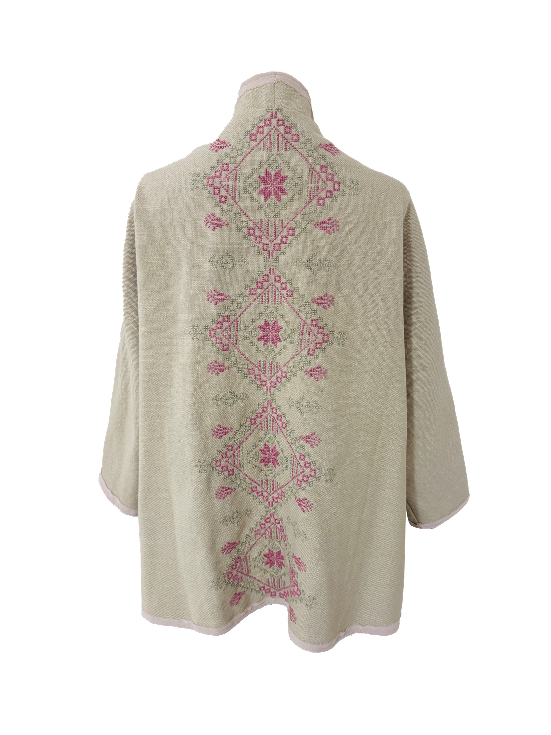Nadia Dajani x MAP Baby Pink Hand Embroidered Beige Round Jacket