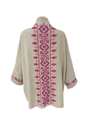 Nadia Dajani x MAP Fuschia Hand Embroidered Beige Round Jacket