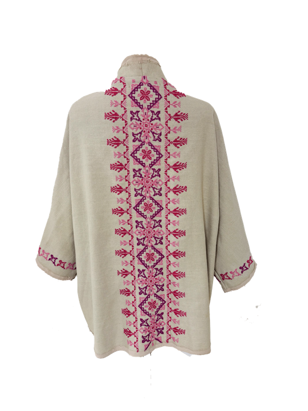 Nadia Dajani x MAP Fuschia Hand Embroidered Beige Round Jacket