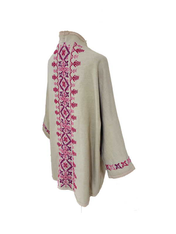 Nadia Dajani x MAP Fuschia Hand Embroidered Beige Round Jacket