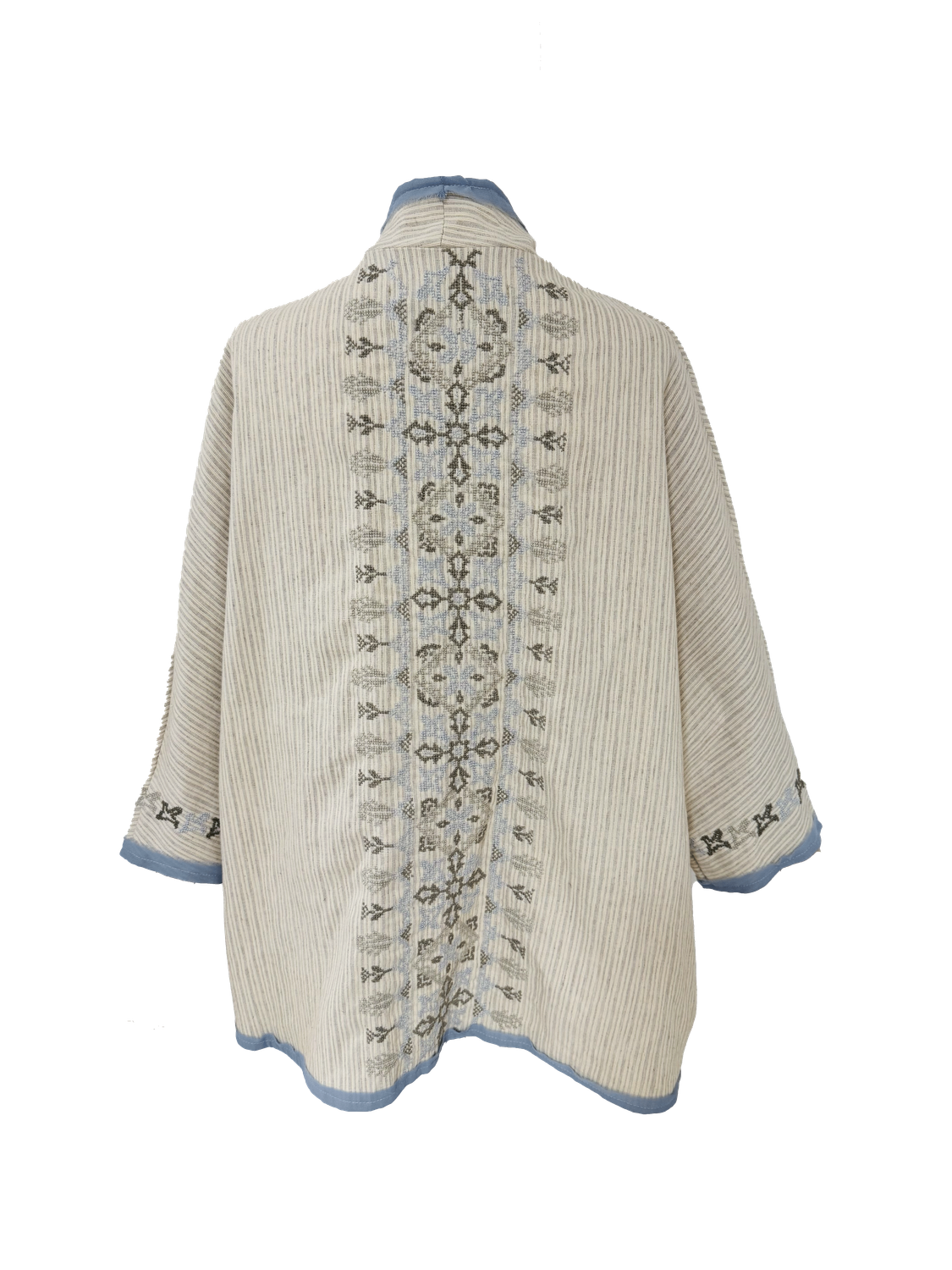 Nadia Dajani x MAP Blue Striped Hand Embroidered Beige Round Jacket