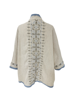 Nadia Dajani x MAP Blue Striped Hand Embroidered Beige Round Jacket