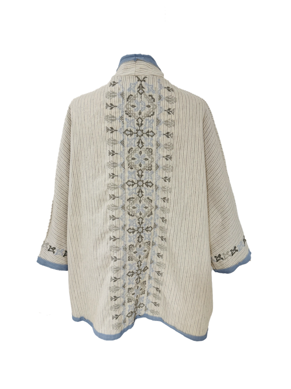 Nadia Dajani x MAP Blue Striped Hand Embroidered Beige Round Jacket