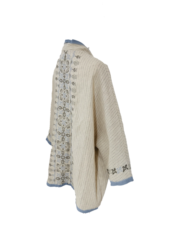 Nadia Dajani x MAP Blue Striped Hand Embroidered Beige Round Jacket