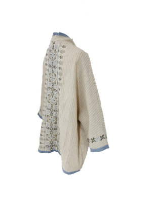 Nadia Dajani x MAP Blue Striped Hand Embroidered Beige Round Jacket
