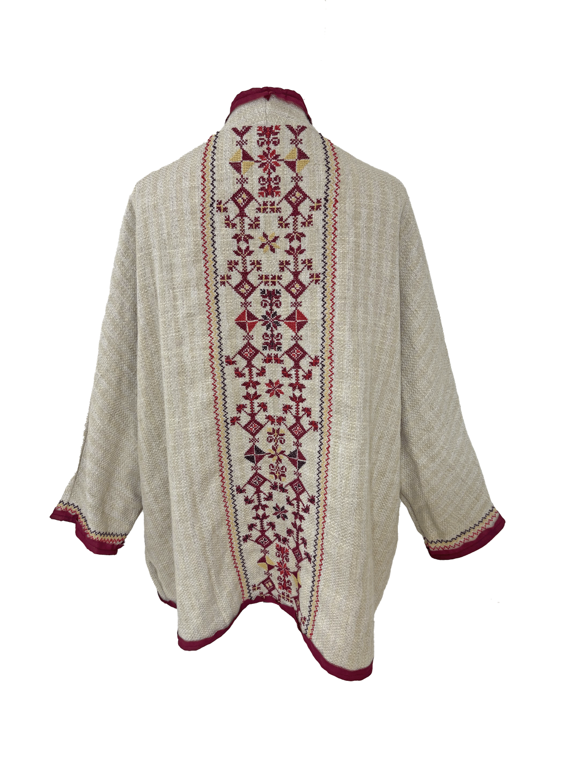 Nadia Dajani x MAP Burgundy Striped Hand Embroidered Beige Round Jacket