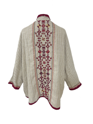 Nadia Dajani x MAP Burgundy Striped Hand Embroidered Beige Round Jacket