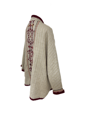 Nadia Dajani x MAP Burgundy Striped Hand Embroidered Beige Round Jacket