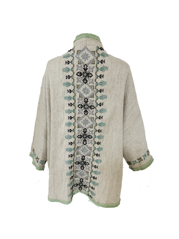 Nadia Dajani x MAP Mint Green Hand Embroidered Beige Round Jacket