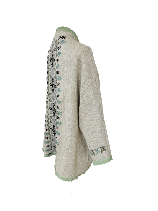 Nadia Dajani x MAP Mint Green Hand Embroidered Beige Round Jacket