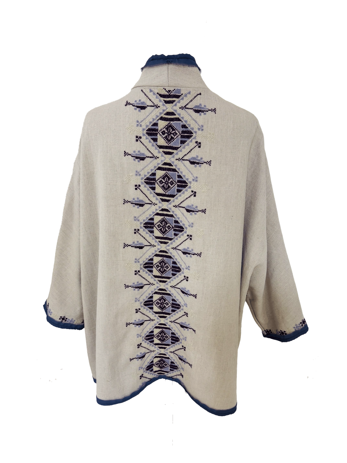 Nadia Dajani x MAP Navy Hand Embroidered Beige Round Jacket