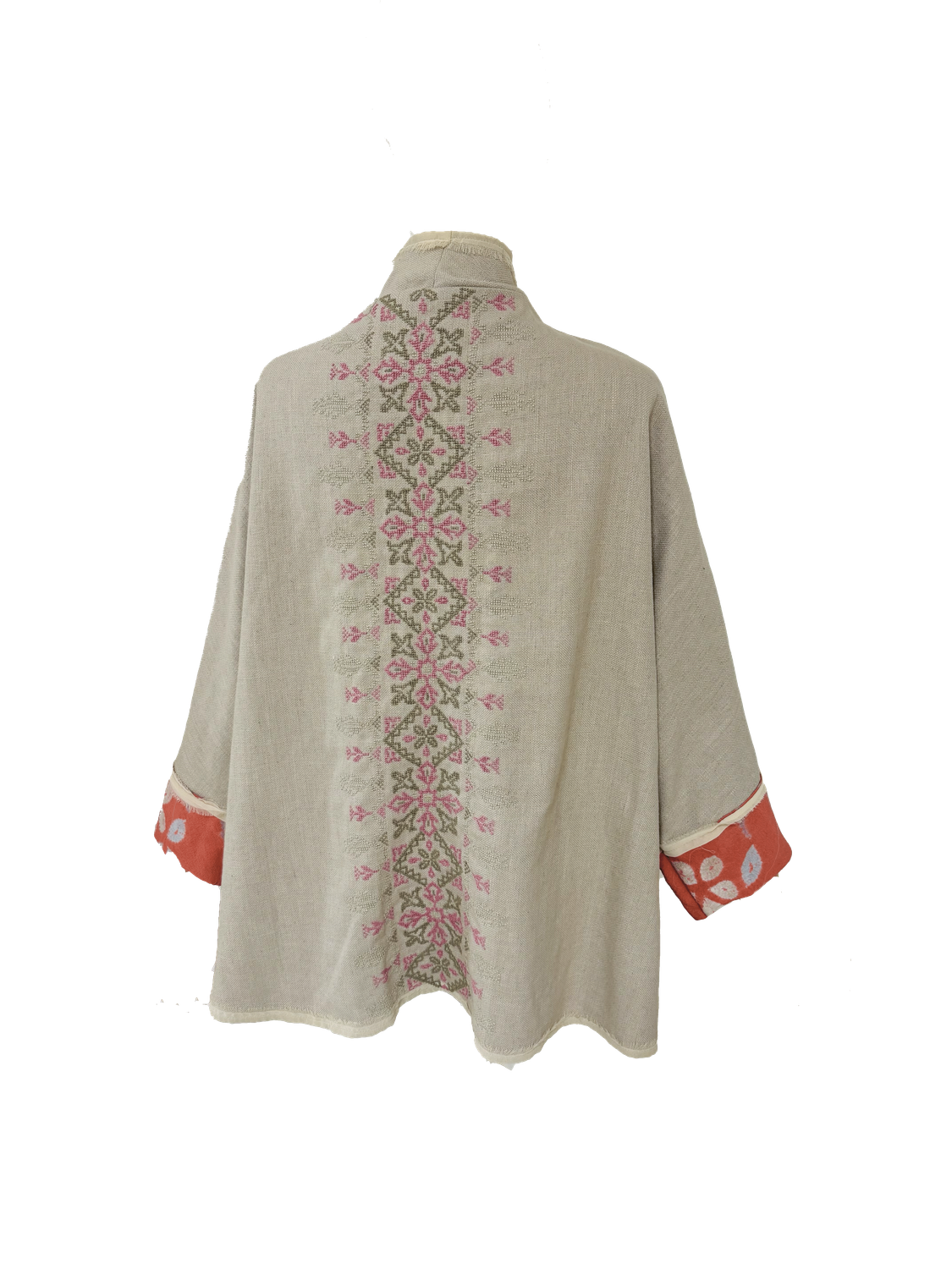Nadia Dajani x MAP Hand Embroidered Beige Round Jacket with Coral Cuff