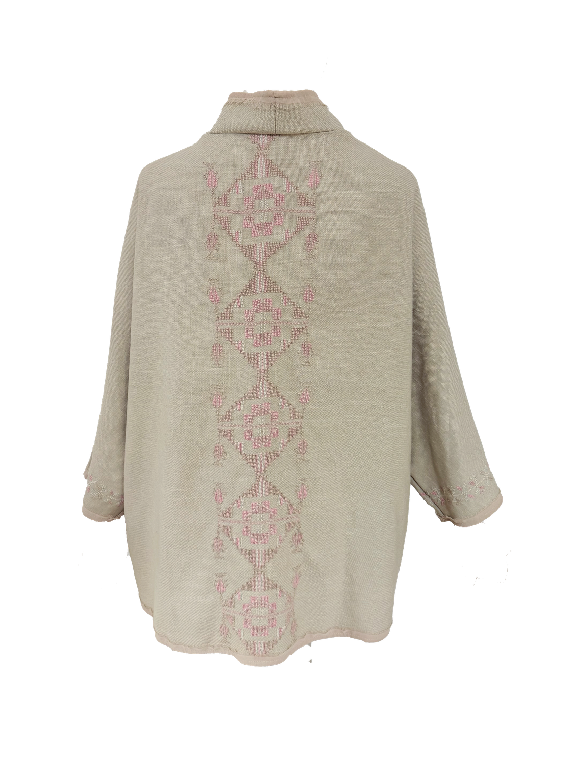 Nadia Dajani x MAP Pastel Pink Hand Embroidered Beige Round Jacket
