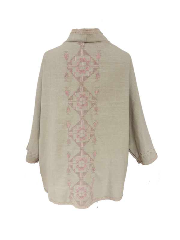 Nadia Dajani x MAP Pastel Pink Hand Embroidered Beige Round Jacket