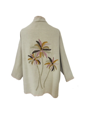 The Beige Round Jacket With Palm Tree Embroidery with Pink Trim