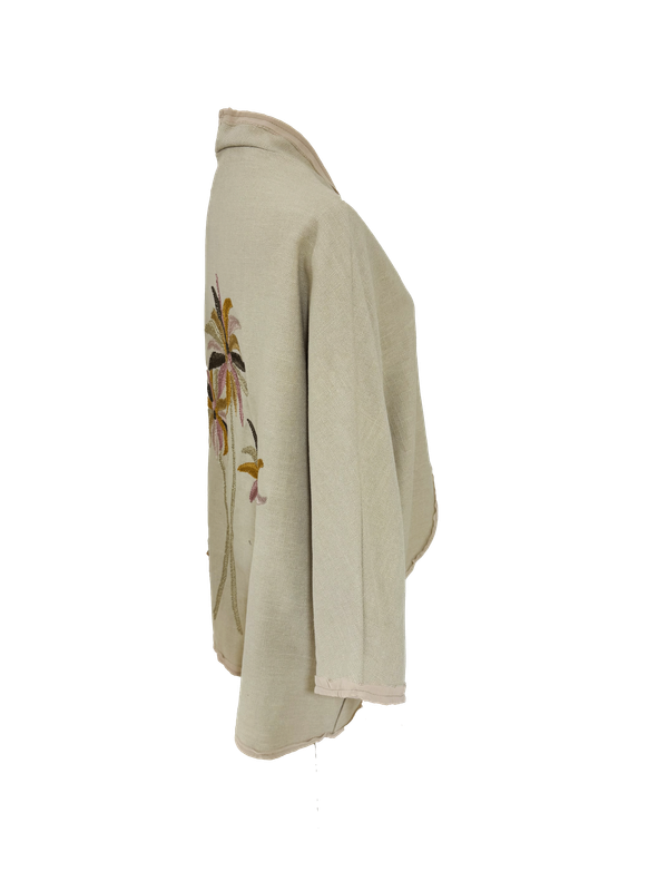 The Beige Round Jacket With Palm Tree Embroidery with Pink Trim
