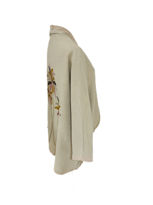 The Beige Round Jacket With Palm Tree Embroidery with Pink Trim
