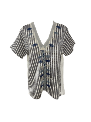 Nadia Dajani x MAP Hand Embroidered Saya Shirt in Black and White