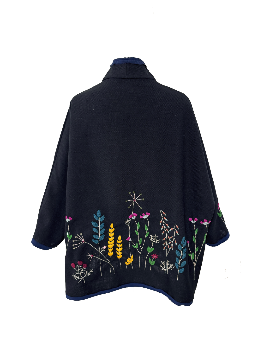 Nadia Dajani x UNHCR Floral Round Jacket in Black with Navy Trim