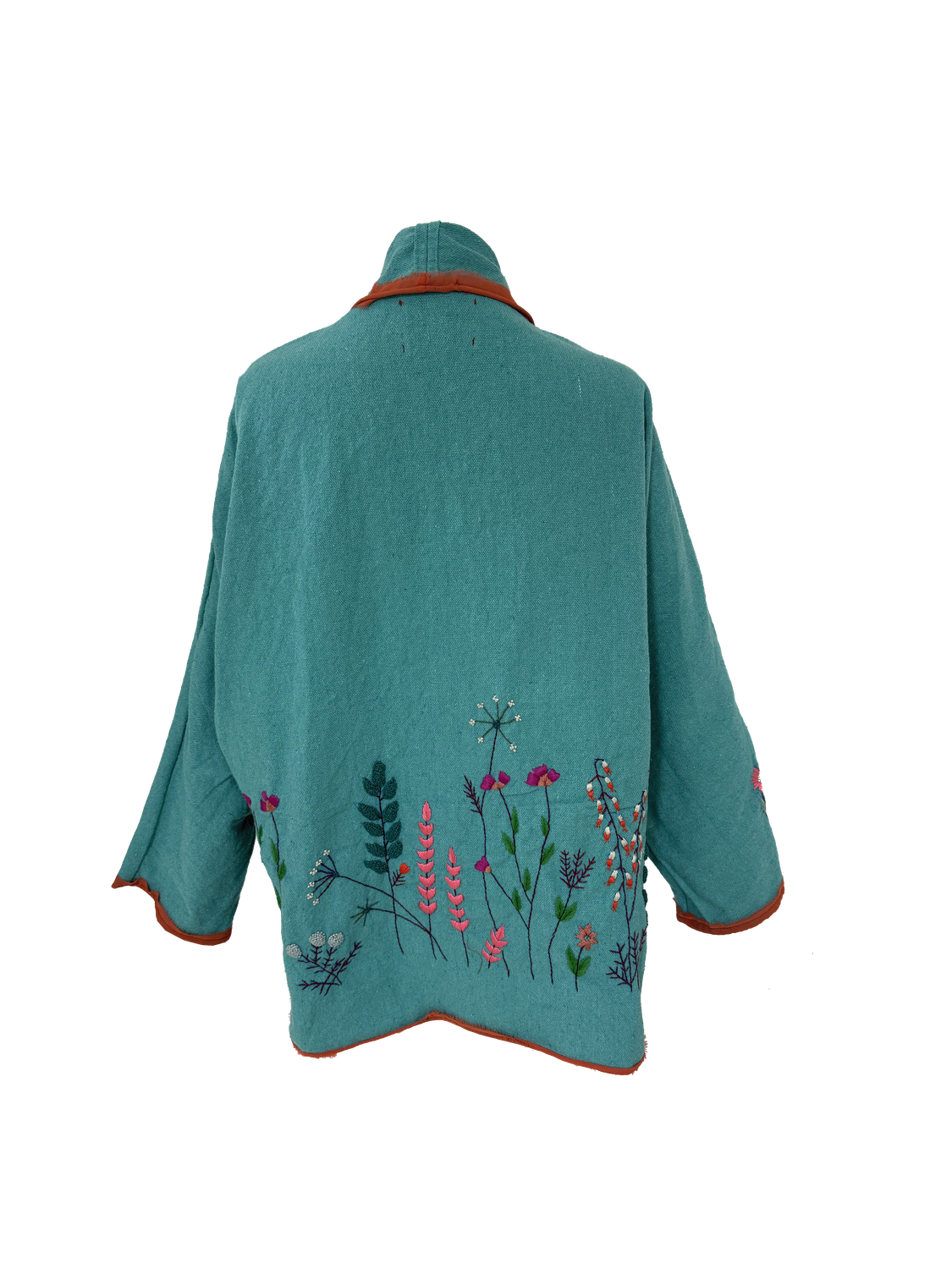 Nadia Dajani x UNHCR Floral Round Jacket in Turquoise with Orange Trim