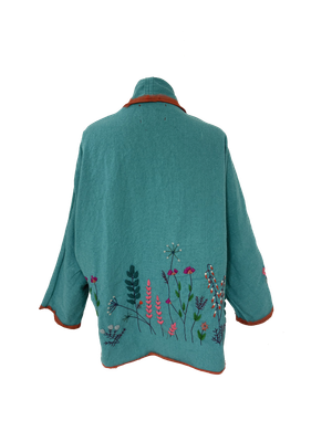 Nadia Dajani x UNHCR Floral Round Jacket in Turquoise with Orange Trim