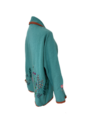 Nadia Dajani x UNHCR Floral Round Jacket in Turquoise with Orange Trim